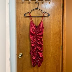 Body shaping flattering elegant red silky dress